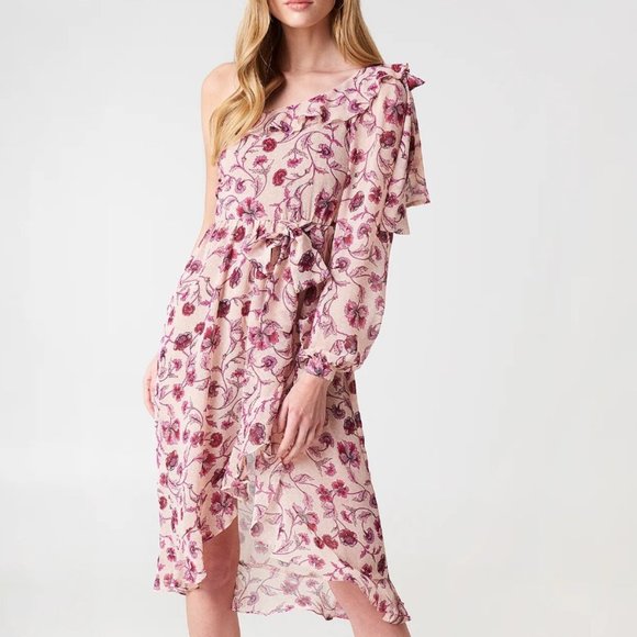 For Love And Lemons Dresses & Skirts - For Love & Lemons Agnes Pink Floral One Shoulder Dress, Small